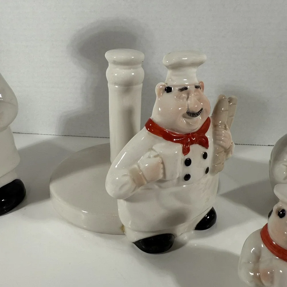 Italian Fat Chef 3D Ceramic Lot of 5 Pieces | Towel,‎ Utensil, Soap, Sponge READ